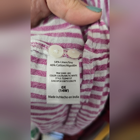 Terra & Sky Pink Striped Button Down Sleeveless Shirt - Picture 4 of 4